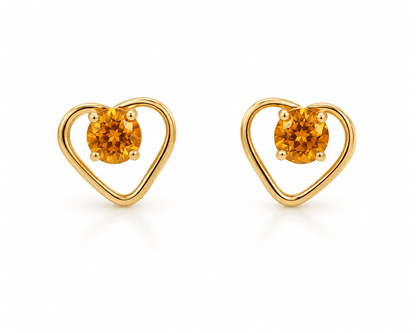 14K Gold Citrine Heart Earrings