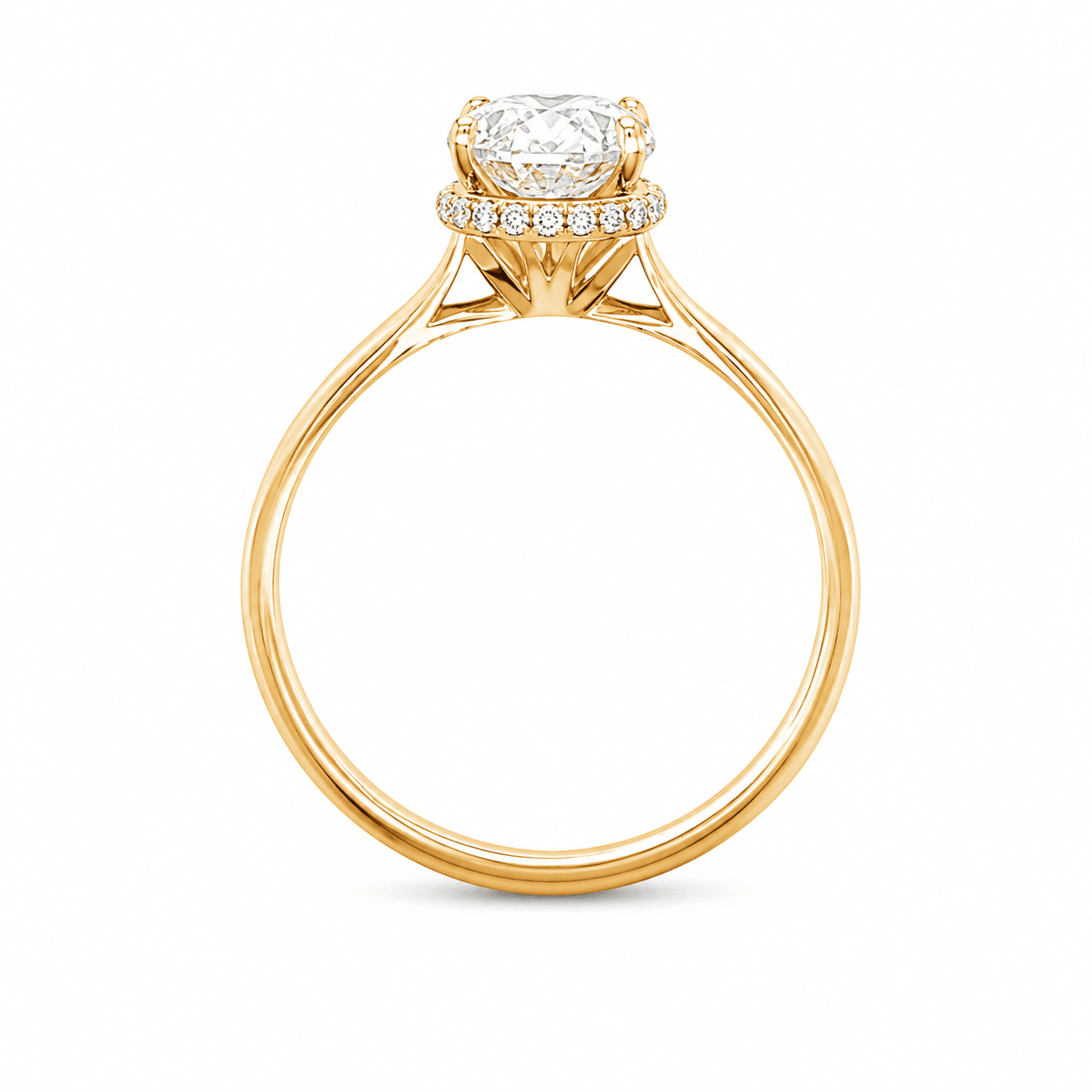 14K YG LAB Grown Oval Diamond Hidden Halo Ring