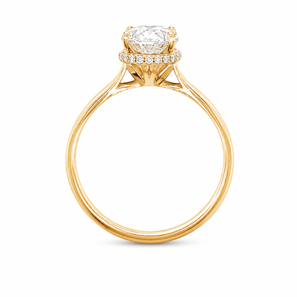 14K YG LAB Grown Oval Diamond Hidden Halo Ring
