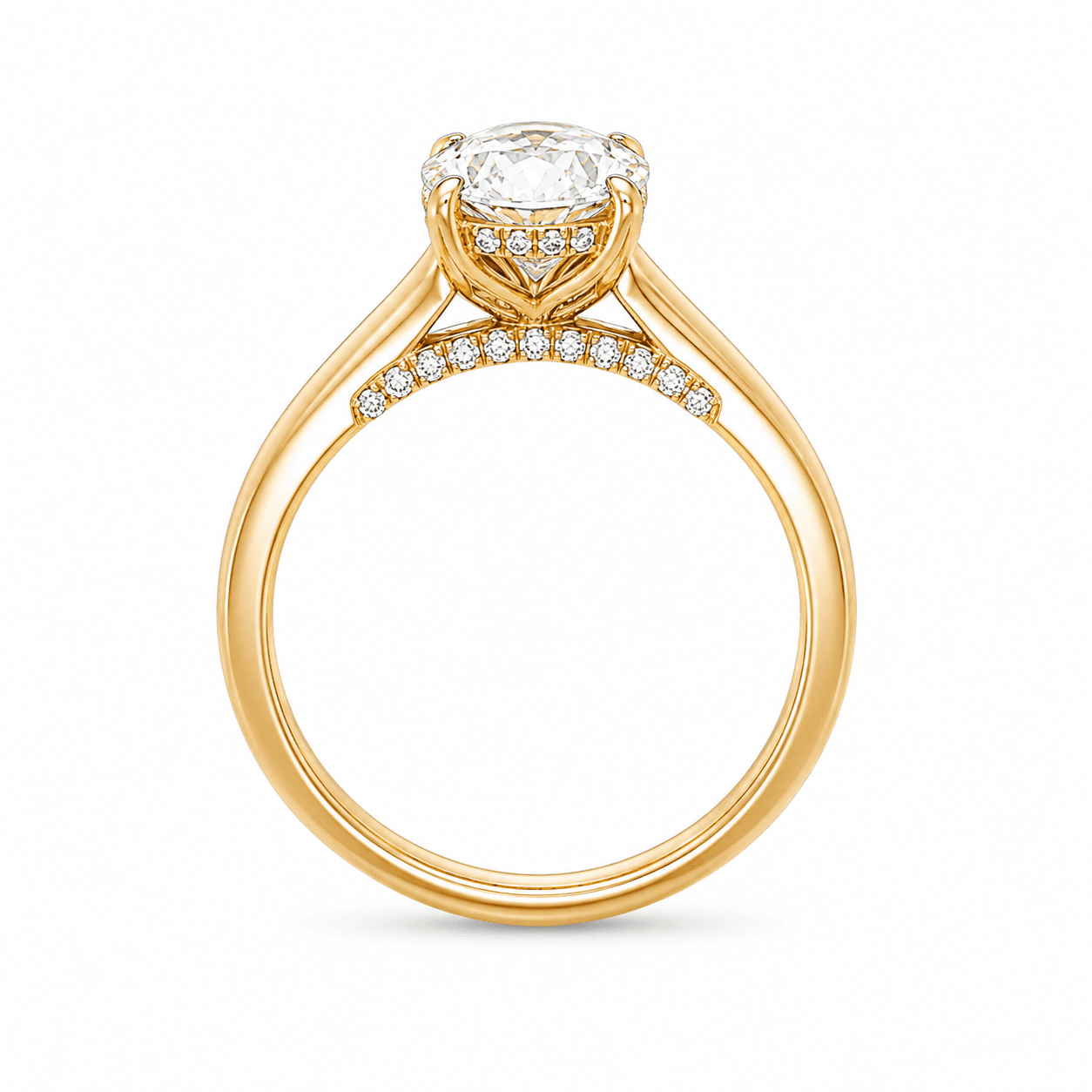 Oval Diamond Solitaire Engagement Ring with Hidden Halo