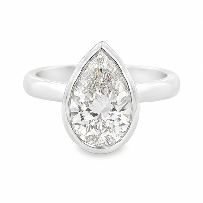 14K White Gold Pear Bezel Diamond Engagement Ring