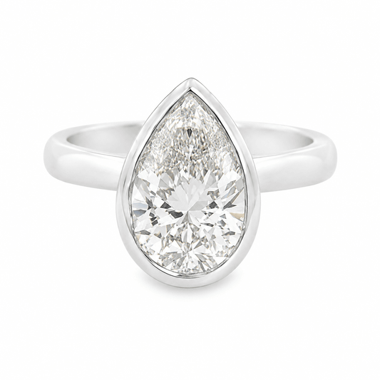 14K White Gold Pear Bezel Diamond Engagement Ring