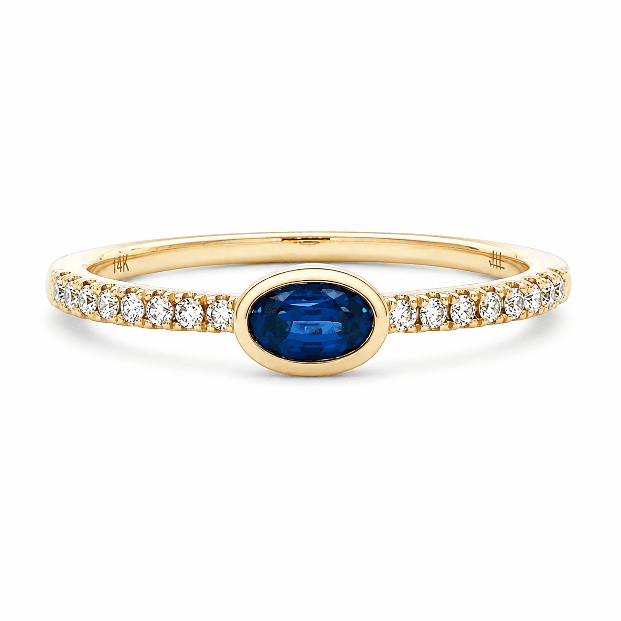 East West Oval Sapphire and Diamond Stackable Ring