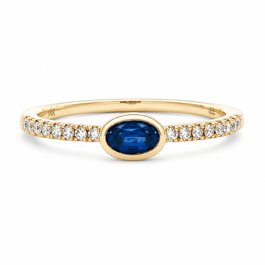 East West Oval Sapphire and Diamond Stackable Ring