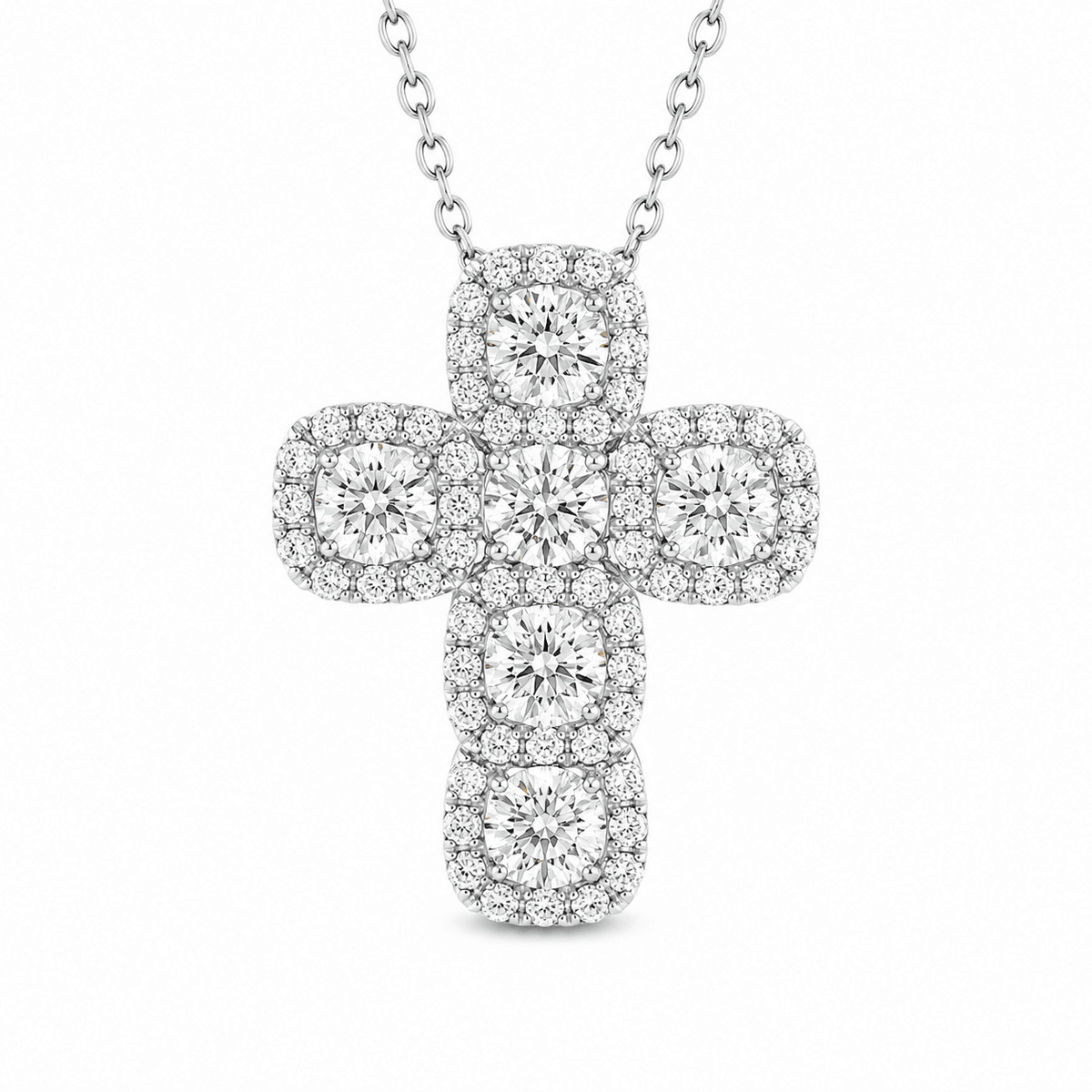 18K 0.63 CT TW. White Gold Diamond Cross Pendant Necklace