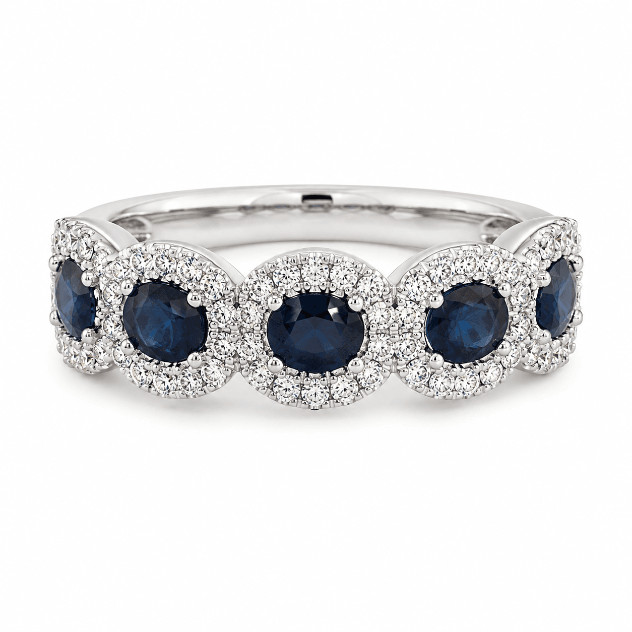 Sapphire and Diamond Halo Five-Stone Band