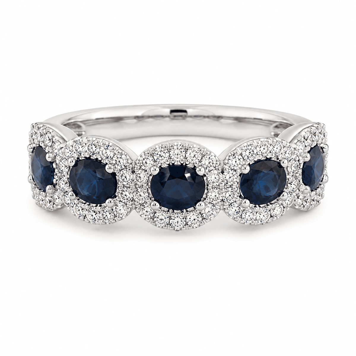 Sapphire and Diamond Halo Five-Stone Band