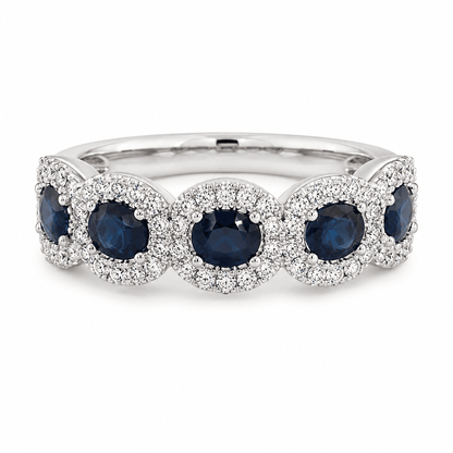 Sapphire and Diamond Halo Five-Stone Band