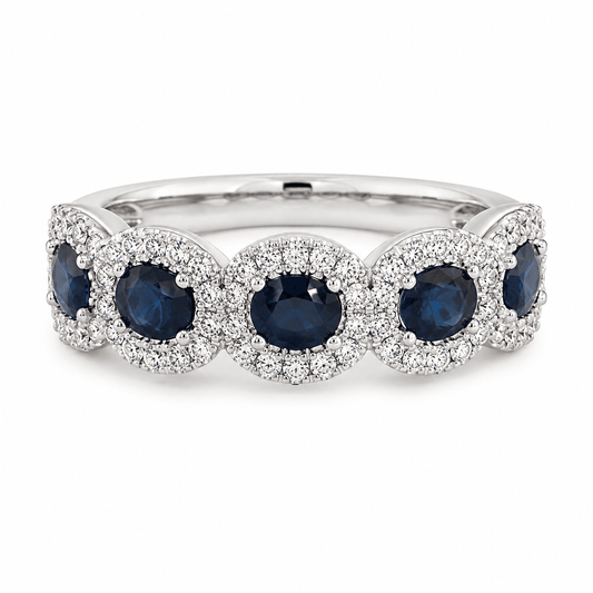 Sapphire and Diamond Halo Five-Stone Band