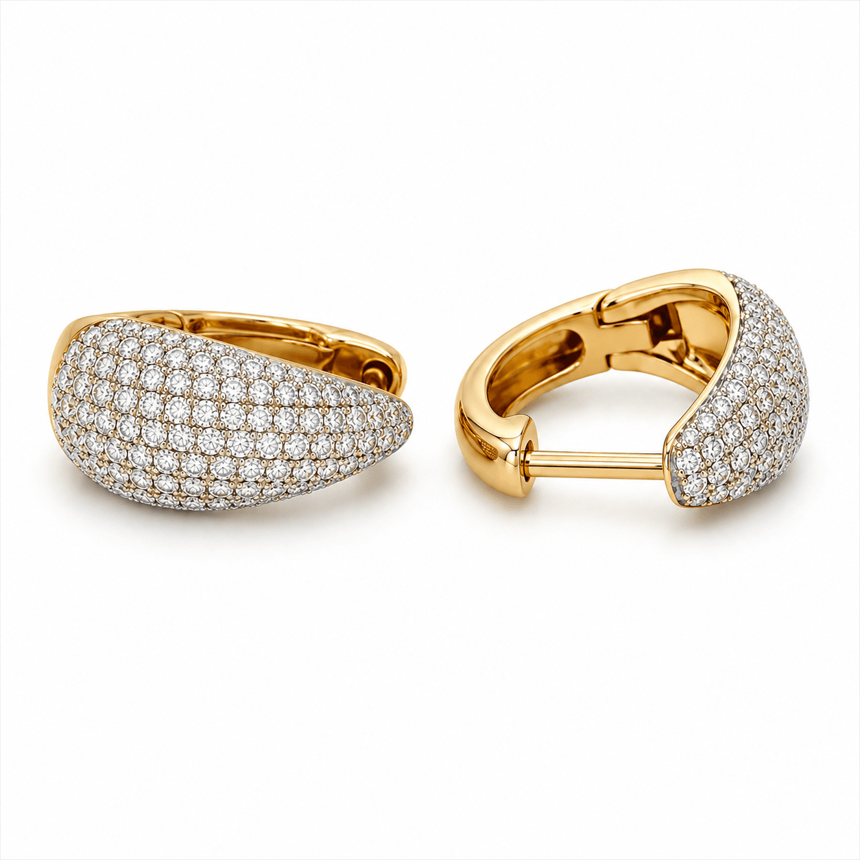 14K Yellow Gold Pave Diamond Huggie Earrings