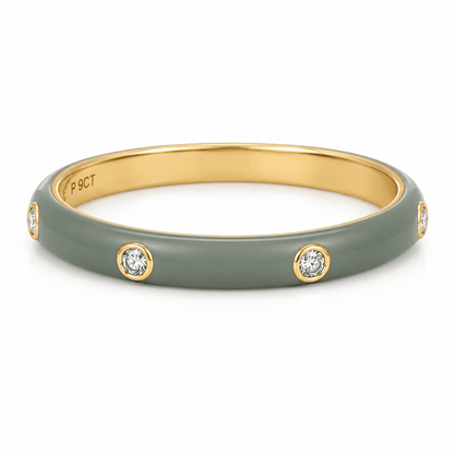 18K Gold Grey Enamel Diamond Band