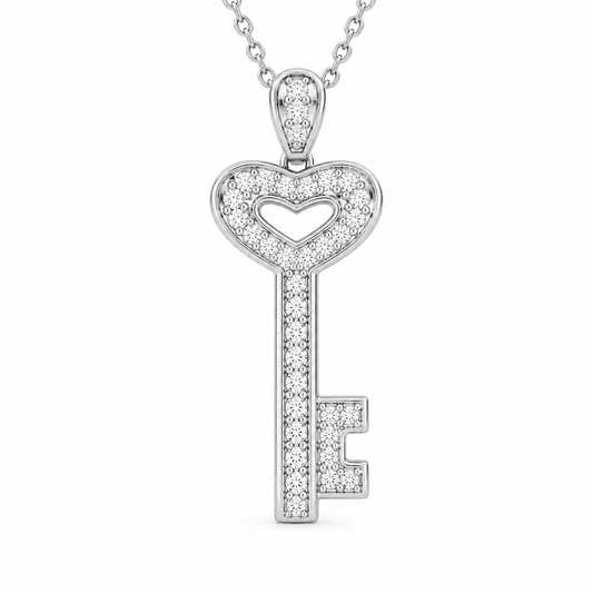 Diamond Heart Key Necklace