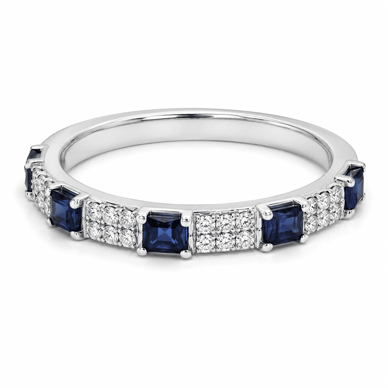 14K White Gold Diamond and Sapphire Ring