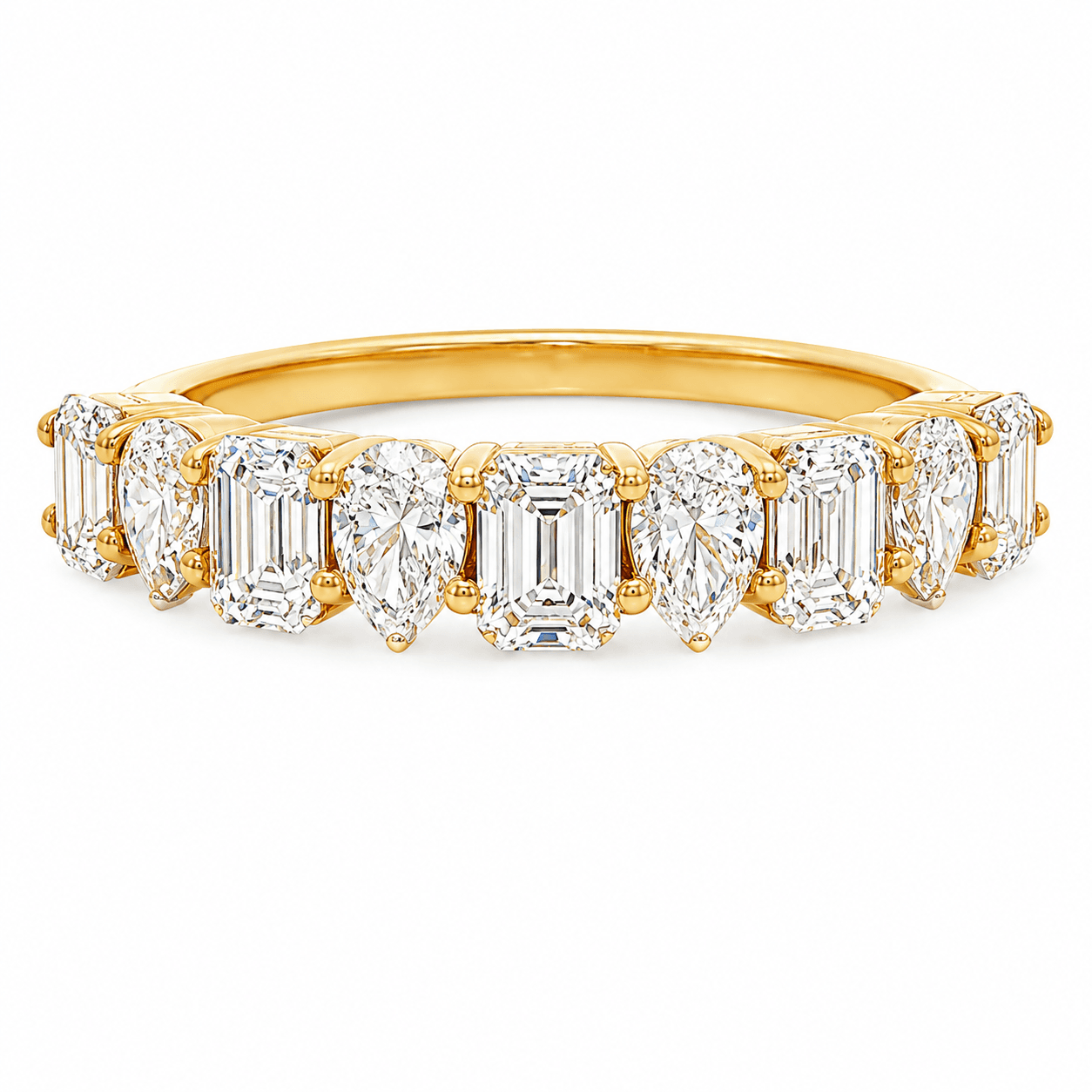 Alternating Emerald and Pear Lab-Grown Diamond Band