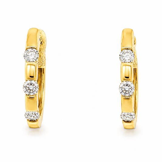 14K Yellow Gold Diamond Hoop Earrings