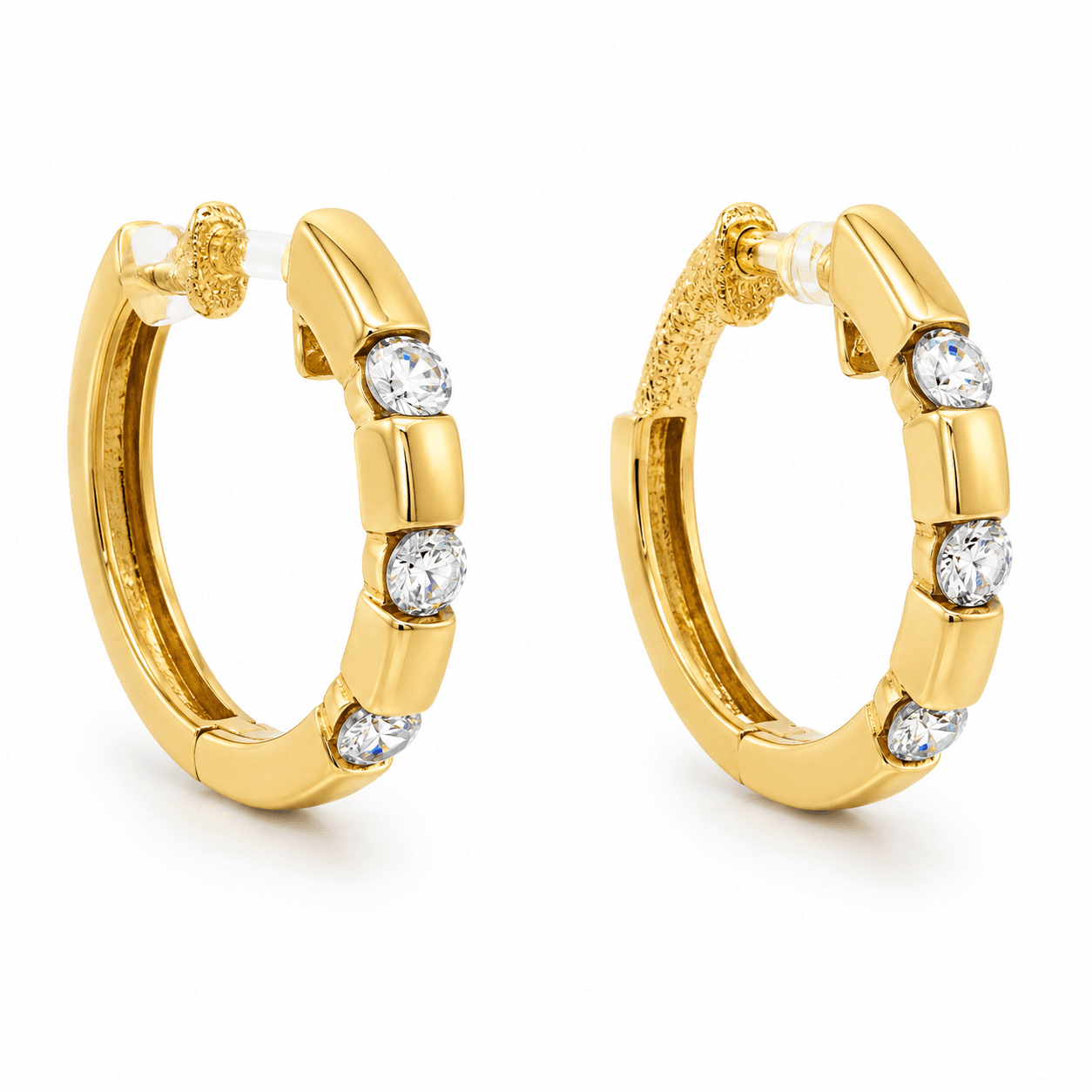 14K Yellow Gold Diamond Hoop Earrings