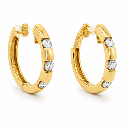 14K Yellow Gold Diamond Hoop Earrings