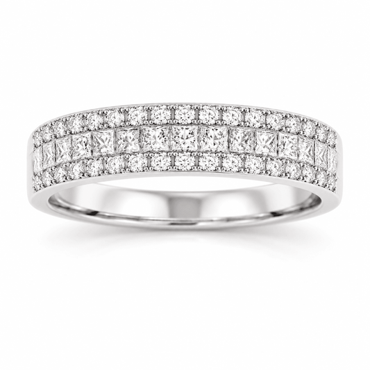 14K White Gold Round & Channel Diamond Band