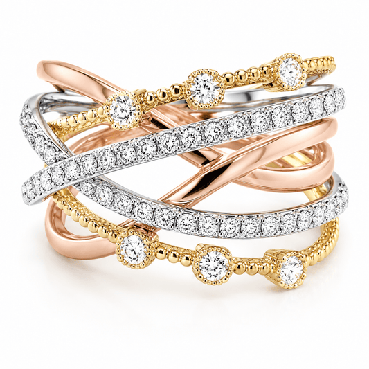 14K Tri-Color Gold Diamond Ring