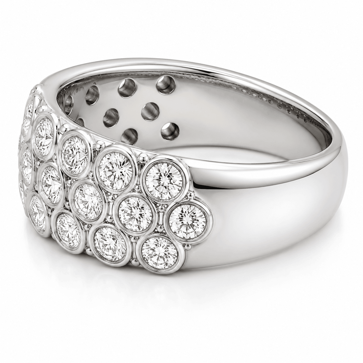 14K White Gold 3-Row Diamond Band
