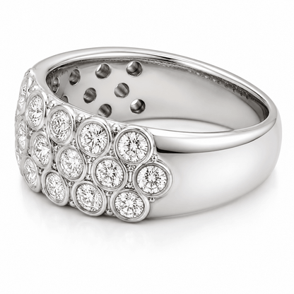14K White Gold 3-Row Diamond Band