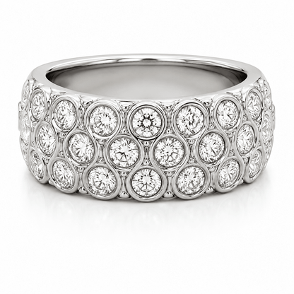 14K White Gold 3-Row Diamond Band