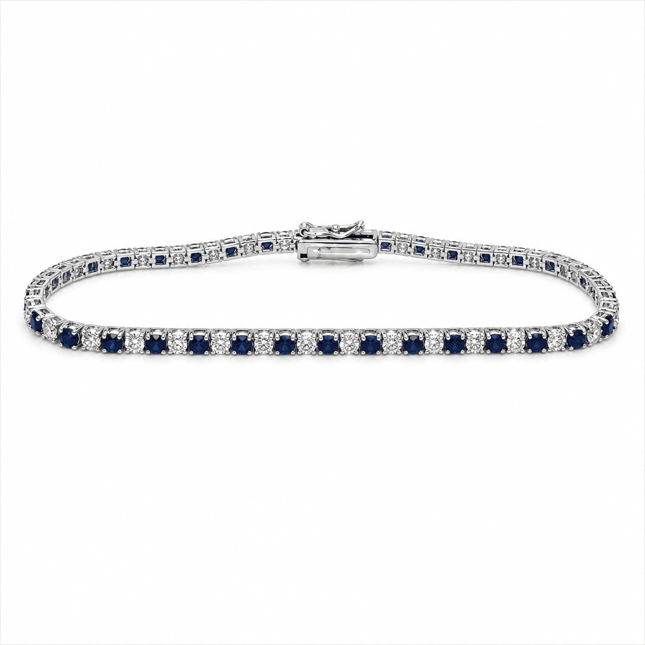 14K White Gold Diamond & Sapphire Bracelet