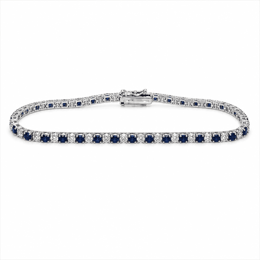 14K White Gold Diamond & Sapphire Bracelet