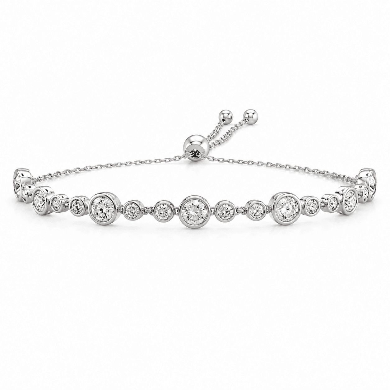 14K White Gold Diamond Bolo Bracelet