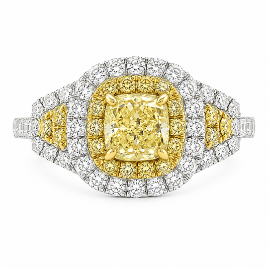 18K White Gold Yellow Diamond Halo Ring
