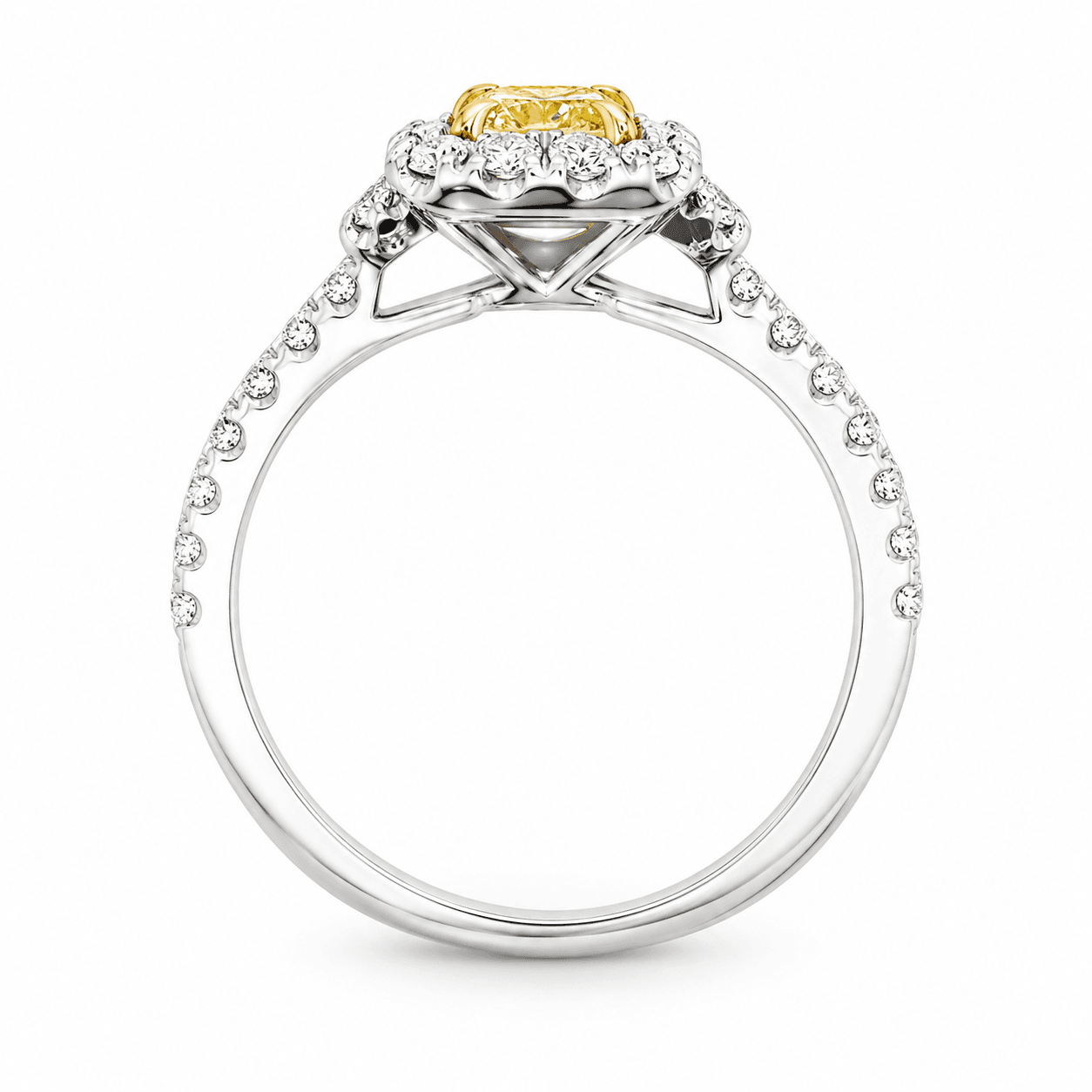 18K White Gold Yellow Diamond Halo Ring
