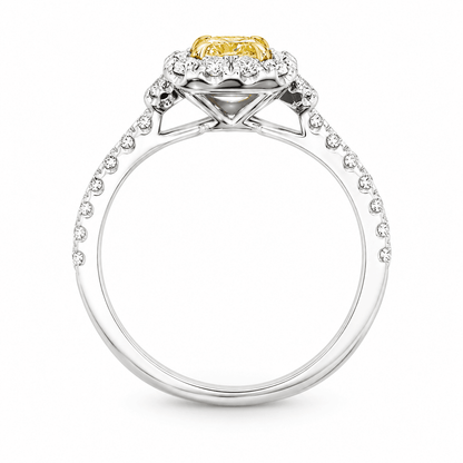 18K White Gold Yellow Diamond Halo Ring