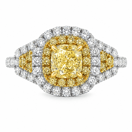 18K White Gold Yellow Diamond Halo Ring