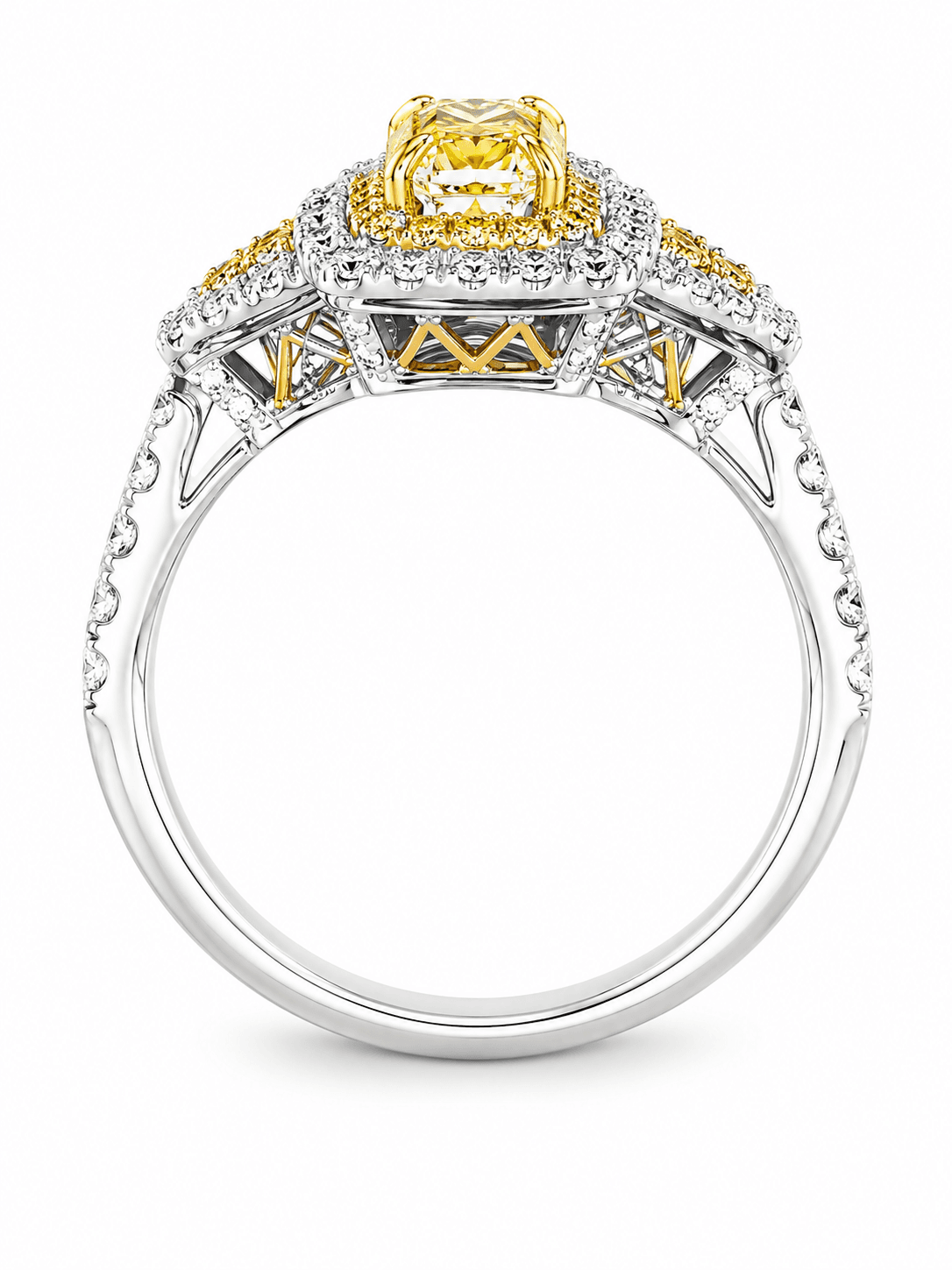 18K White Gold Yellow Diamond Halo Ring