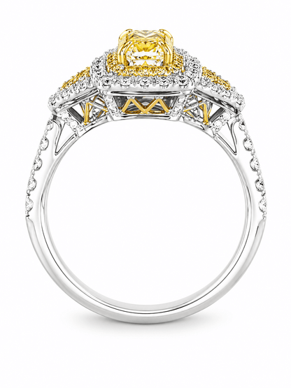 18K White Gold Yellow Diamond Halo Ring