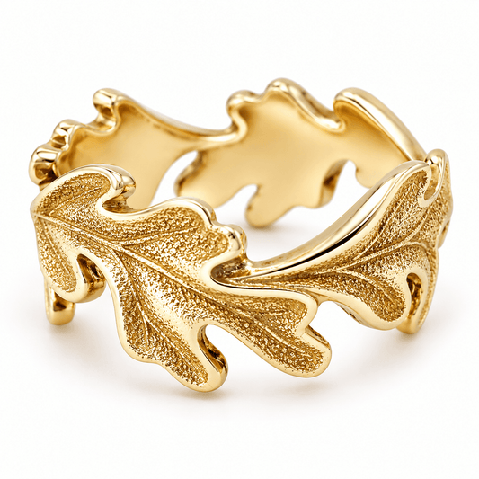 18K Yellow Gold Vintage Handmade Leaf Detail Band