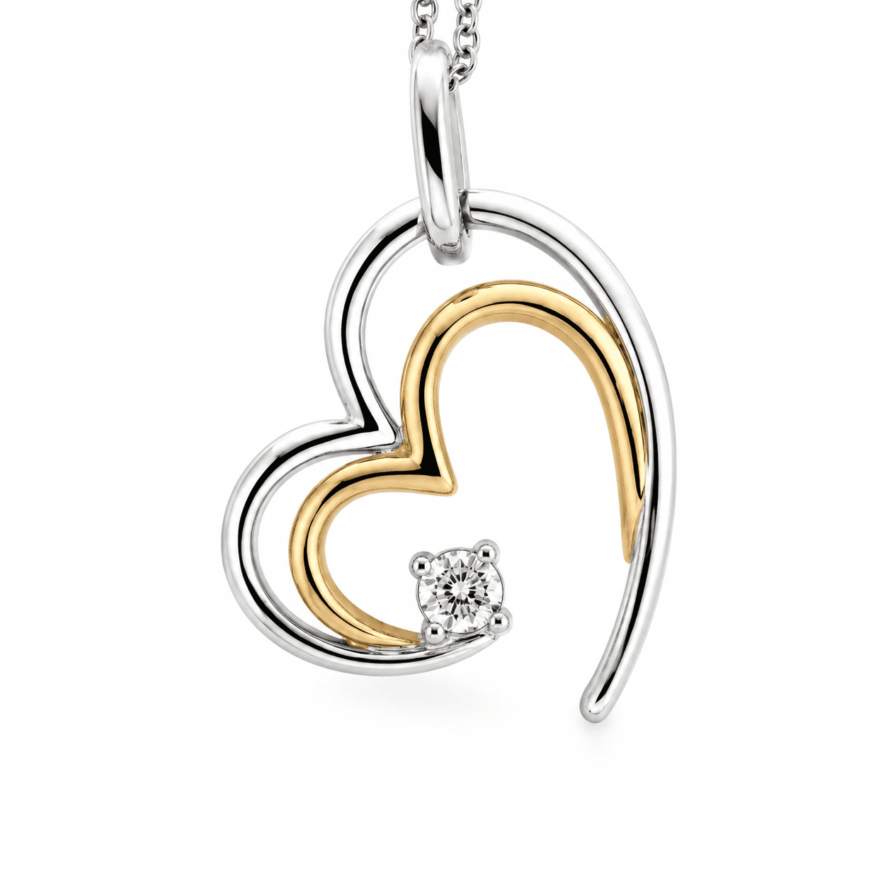 14K Two-Tone Heart Pendant w/ Diamond Accent