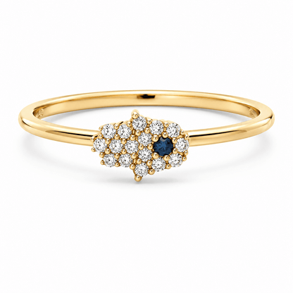 18K Yellow Gold Diamond Evil Eye Ring