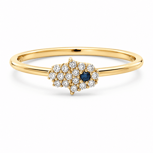 18K Yellow Gold Diamond Evil Eye Ring