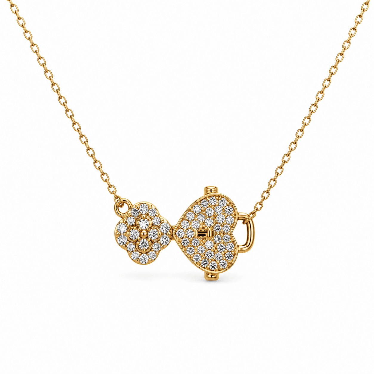 Diamond Key and Heart Necklace