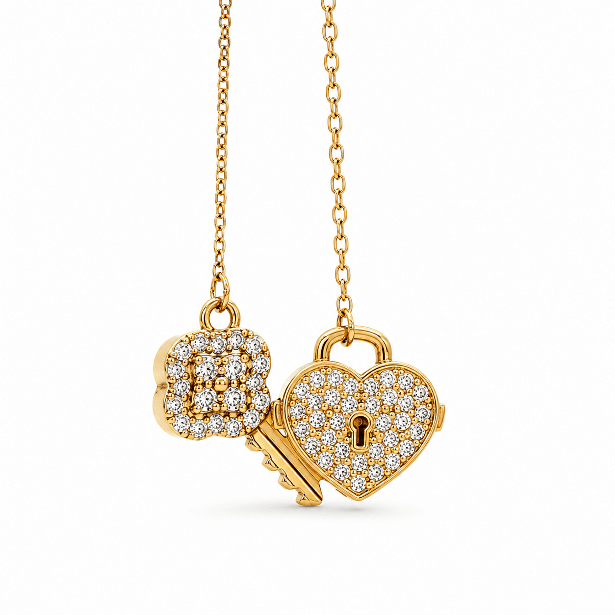 Diamond Key and Heart Necklace