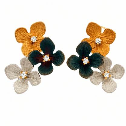Tri-Flower Diamond Stud Earrings