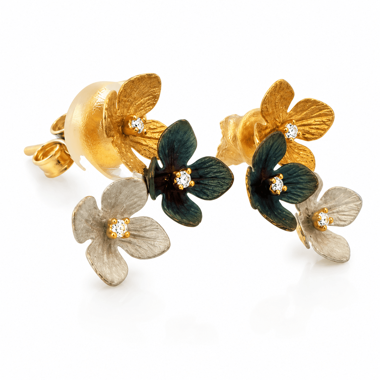 Tri-Flower Diamond Stud Earrings
