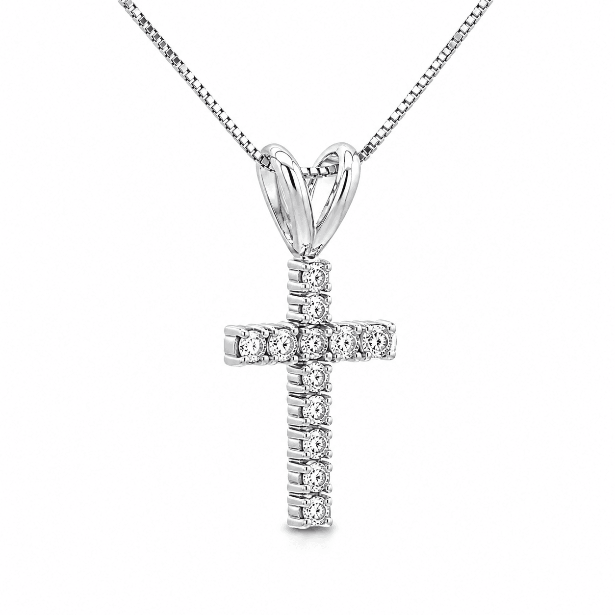 Lab-Grown Diamond Cross Pendant with Box Chain