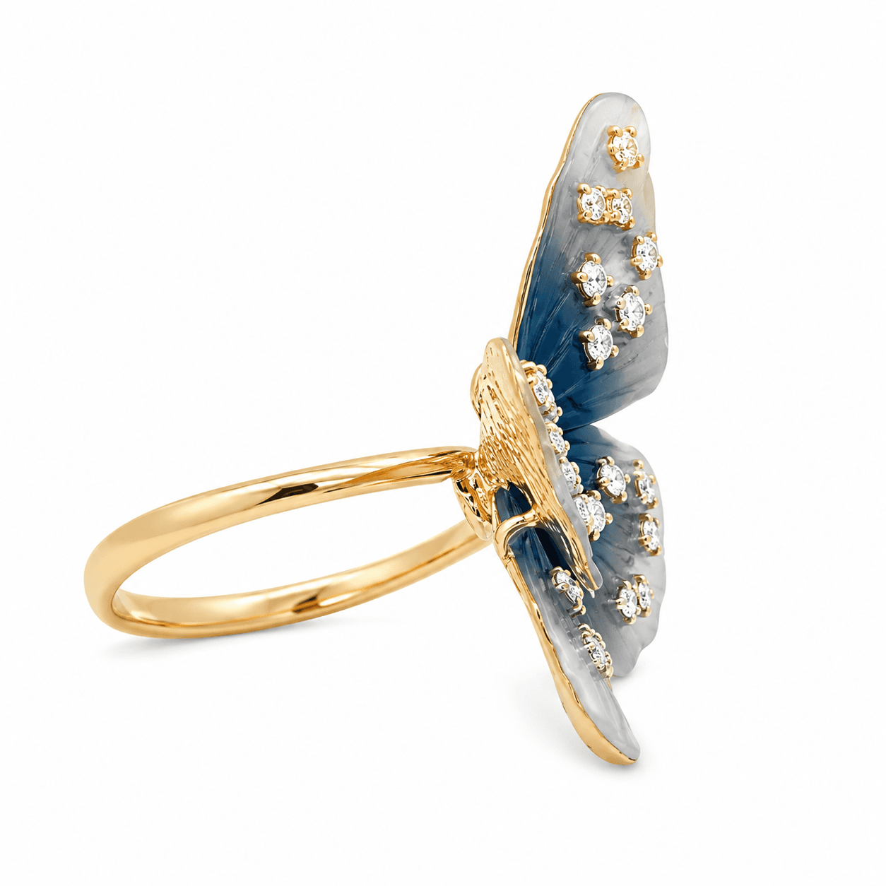 18K Yellow Gold Diamond Butterfly Fashion Ring