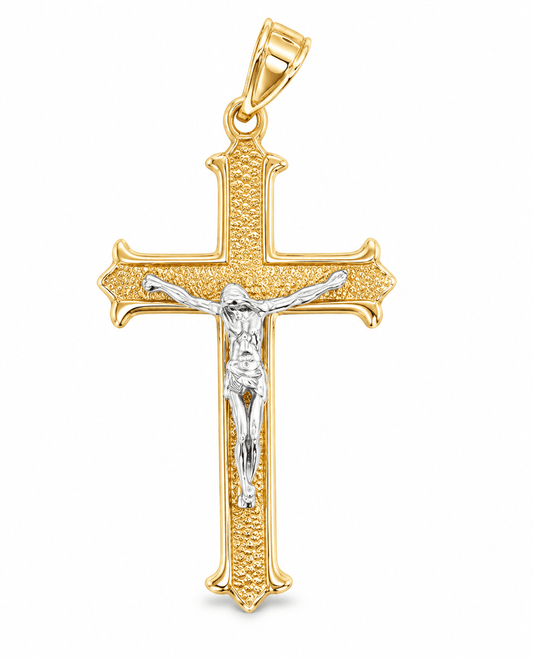 Two-Tone Gold Crucifix Cross Pendant