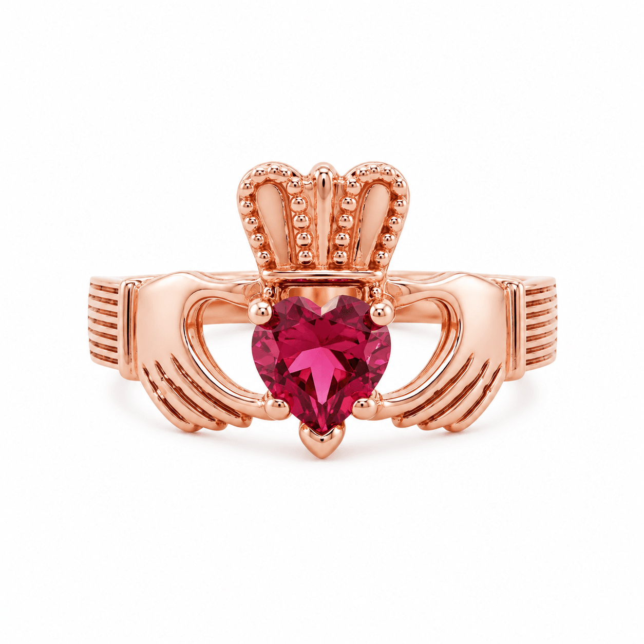 14K Rose Gold Claddagh Ring with Pink Gemstone