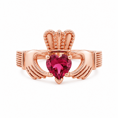 14K Rose Gold Claddagh Ring with Pink Gemstone