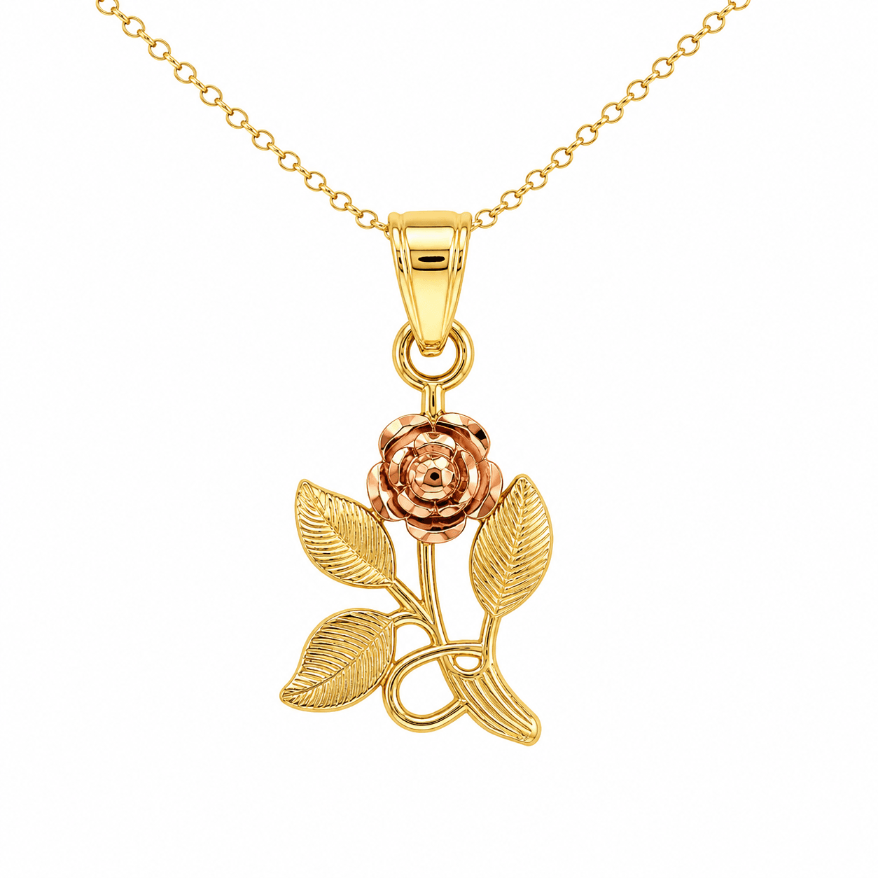 Two-Tone Rose Floral Pendant Necklace