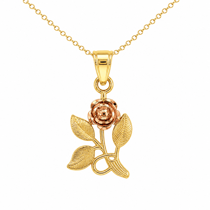 Two-Tone Rose Floral Pendant Necklace